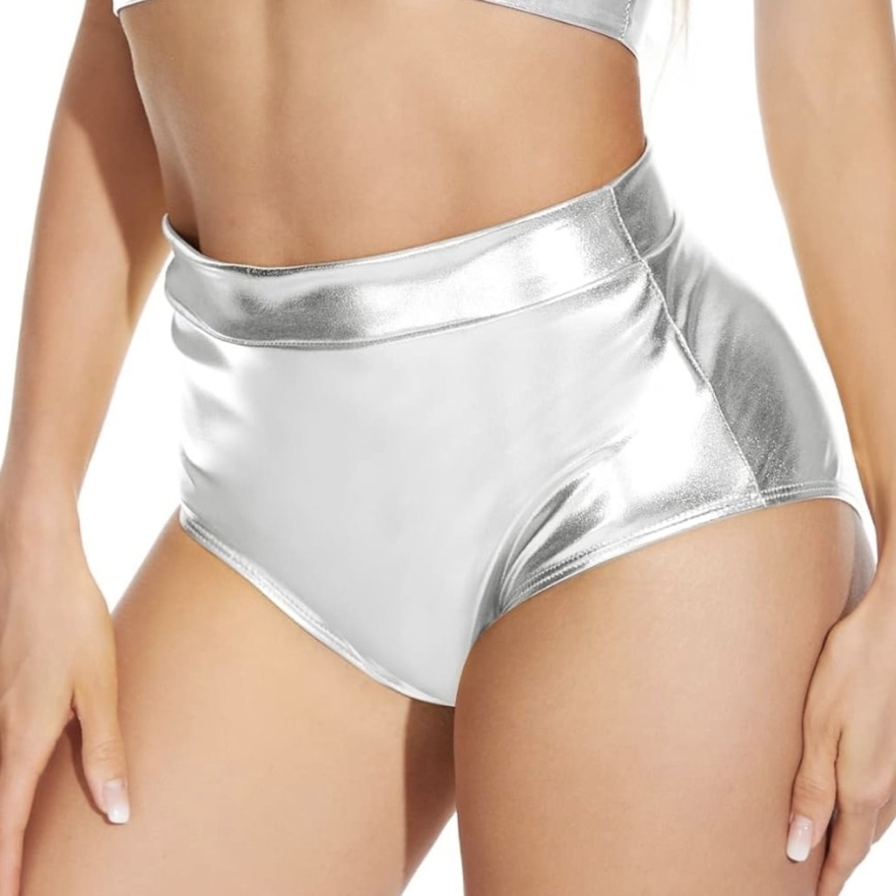 Metallic Silver High-Waisted Women's Booty Shorts